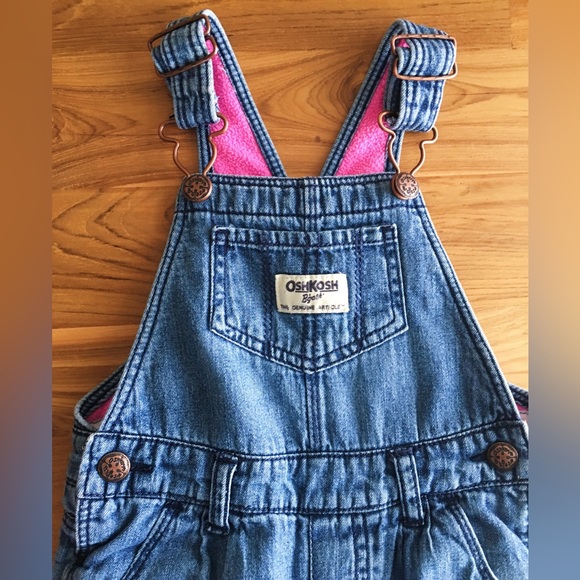 OshKosh 12M Pink Fleece-Lined Denim Overalls for Toddler - Picture 3 of 5